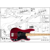 Plano De Fender Precision Bass 4 Cuerdas - Impresión A Esc. Color Negro