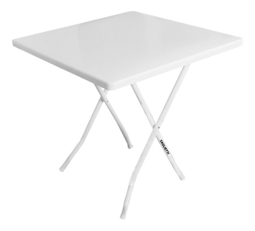 Mesa Plegable Cuadrada 75x75 Hierro Plastico Jardin Camping Color Blanco