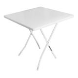 Mesa Plegable Cuadrada 75x75 Hierro Plastico Jardin Camping Color Blanco