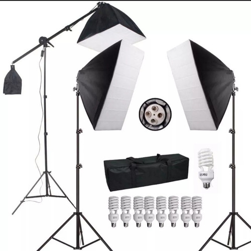 Kit Iluminação Estudio Eros 3 Greika Softbox Tripe Girafa 