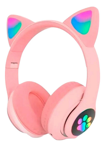 Fone Bluetooth Orelha De Gato Led Colorido (rosa)