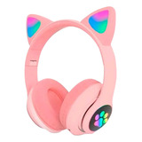 Fone Bluetooth Orelha De Gato Led Colorido (rosa)