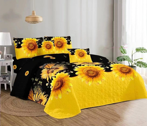 Cubrecama King De Verano Quilt Diseño Girasol