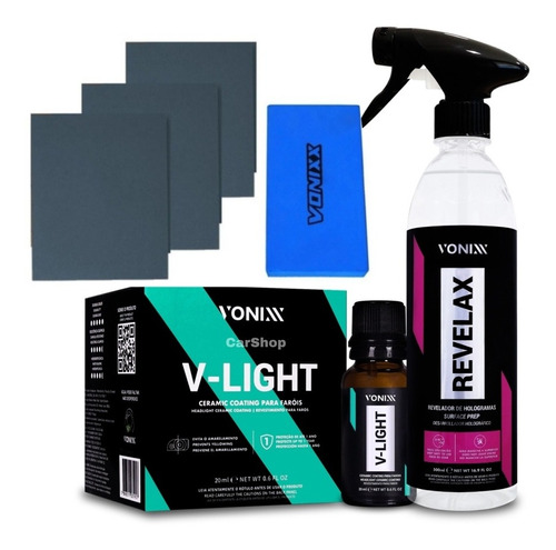 Kit Polimento Farol Revelax Lixa Vitrificador V-light Vonixx