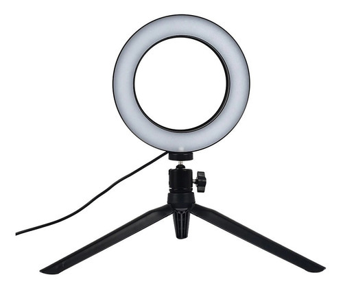 Iluminador Ring Light Led Com Mini Tripé De Mesa 6 Cm Cor Da Estrutura Preto Cor Da Luz Branca/ Amarela 110v/220v 6 Polegadas