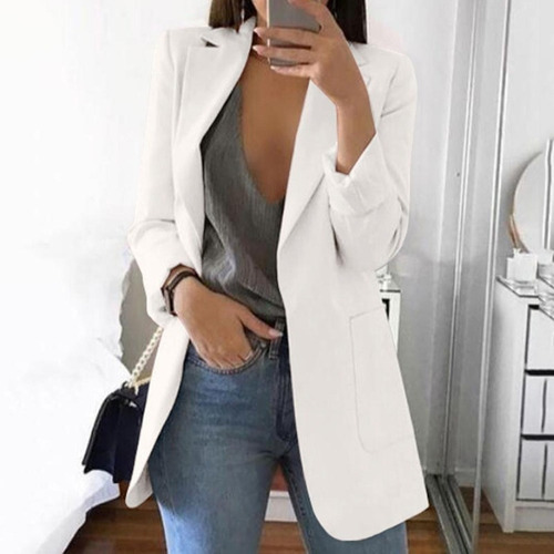 Mujer Oficina Blazer  Blazer Sólido Solapa Manga Larga