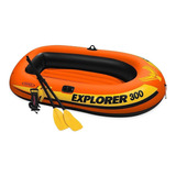 Lancha Inflable Explorer 300 Remos + Lago Bomba Rio Intex Color Naranja