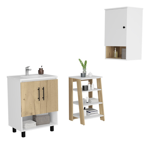 Mueble Lavam + Mueble Optim + Mueble Botiquin - Blanco/duna