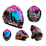 Casco Para Motociclista Deportivo Kov Brainy Rosa Abatible