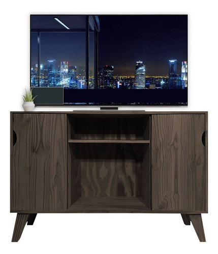 Rack Tv Madera Moderno Mueble Mesa Led Macizo Patas Sajo Color Nogal