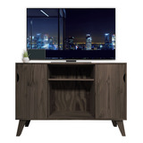 Rack Tv Madera Moderno Mueble Mesa Led Macizo Patas Sajo Color Nogal