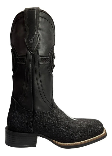 Bota Rodeo Marca Cuadra Hombre Mantarraya Negro Tubo Bordado