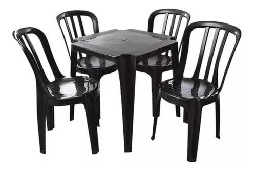 Conjunto De Mesa Com Cadeiras De Plástico Preto - 182 Kg