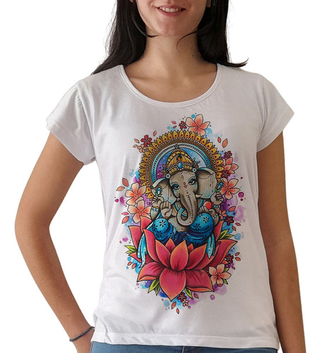 Remera Ganesha Hindú Meditación 2 Mujer Purple Chick