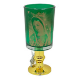 Lampara Tipo Veladora Vaso Verde Imagen Virgen Foco Flama