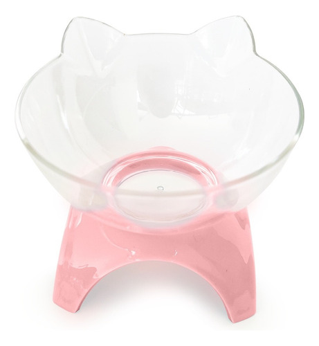 Kitten Comedero Elevado Transparente Para Gato Color Rosa