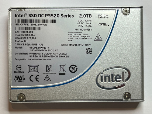 Intel Ssd Dc P3520 Ssdpe2mx020t7 | 2tb 2.5in Pcie Nvme