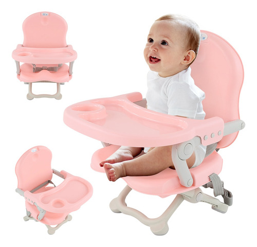 Silla Periquera Bebe Portatil Plegable Asiento Con Charola Color Rosa Gn