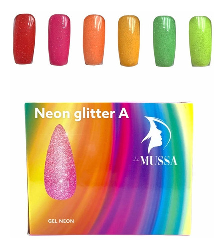 Gama Gel Uv Para Uñas Neon Glitter 6 Piezas 10 Ml Le'mussa