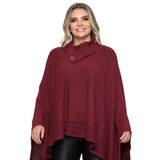 Poncho Feminino Tricôt Mousse Liso Gola Alta Capa Feminina