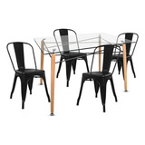 Set Comedor Mesa Eames + 4 Sillas Estilo Tolix Industrial