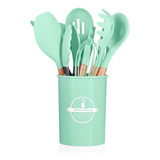 Jogo Utensílios De Cozinha 12 Peças Silicone Colher Concha Cor Verde