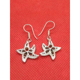 Aretes De Estrella De Mar En Plata .950 Con Ópalo Rojo