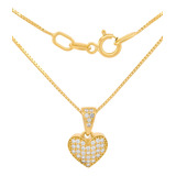 Cadena Gargantilla Corazon Zirconias 0.9 Cm Oro Solido 14k