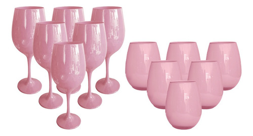 Combo Set Vidrio 6 Vasos Gourmet + 6 Copas Barone Color 