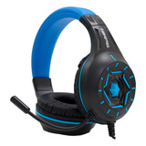 Fone De Ouvido Headset Gamer Led Azul/ Preto P3 Usb Ps4/one
