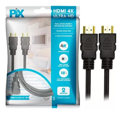 Cabo Hdmi 2.0 4k 3d Ultrahd 19 Pinos Chip 2metros 0182222 Tv