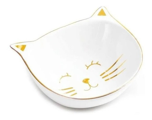 Mini Prato Gato Decorativo Branco/dourado 13cm 08698 Mart Cor Branco