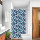 Cortina De Box Para Banheiro Antimofo Impermeavel Grossa Pvc Cor Geométrico Azul