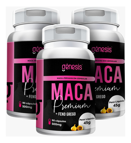 Kit Com 3 Maca Peruana + Feno Grego Premium 270 Cps Original