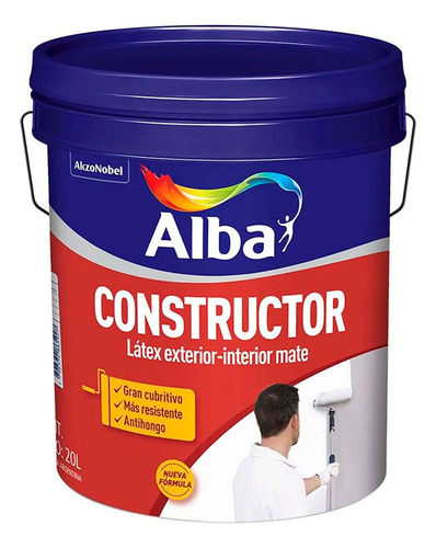 Pintura Latex Alba Constructor Interior / Exterior 20 Lts Acabado Mate Color Blanco