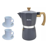 Set Cafetera Italiana 290ml Gris Jarrito Americano Plato X2