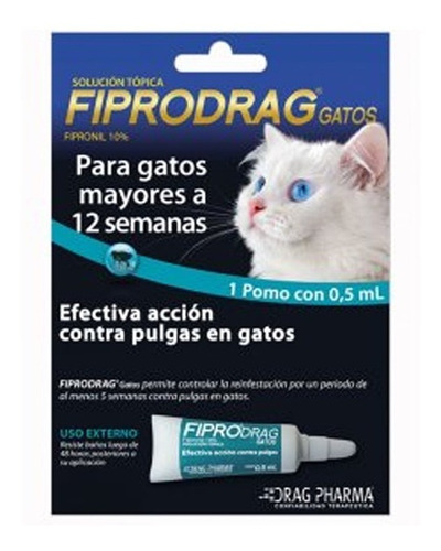 Pipeta Fiprodrag Antipulgas Y Acaros Gatos  0,5 Ml