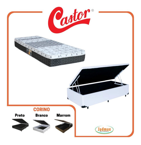 Colchão Castor Class Bonnell Solteiro + Cama Box Baú 88