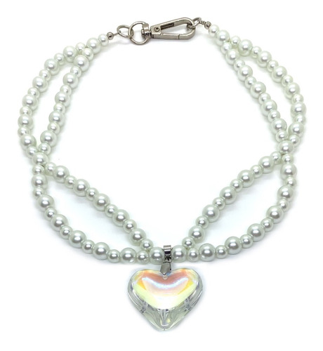 Choker De Perlas De Vidrio Con Dije Corazón Tornasolado 