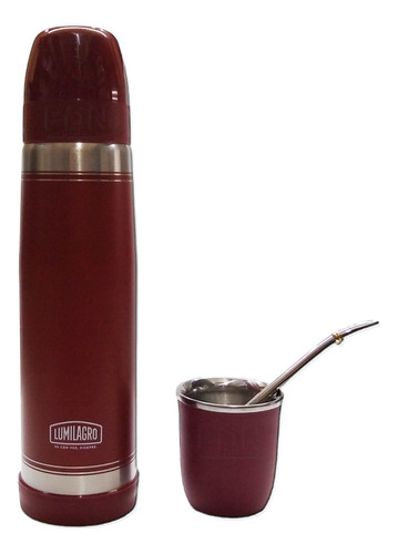 Termo Lumilagro Inox Bordo + Mate Bor + Bombilla 340 - Fdn