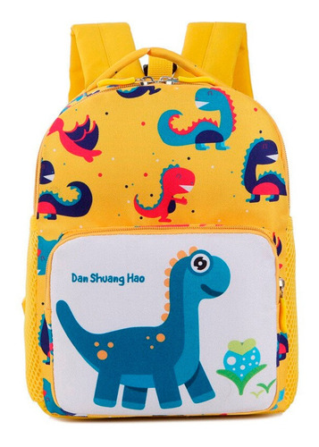 Mochila Infantil Para Chicos Dinosaurios Super Liviana Color Amarillo