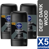 Desodorante Nivea Men Deep Dark Wood Barra 54g Pack X5 Unid