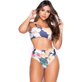 Biquini Top Faixa Estampado Cintura Alta Praia Verão 359