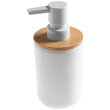 Dispenser Blanco Jabon Liquido Tapa Bambu Plastico Baño 