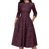 Vestido De Noche Midi Elegante Vintage Floral Para Mujer