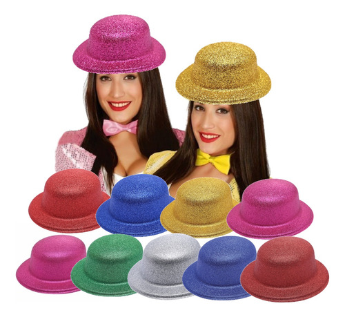 Gorro Bombin Fluo Glitter Galera Cotillon Carioca Fiesta X20