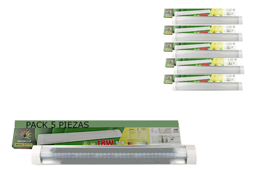 Tubo Regleta Doble Tira Led 18w 60cm Base E27 5 Piezas Pack