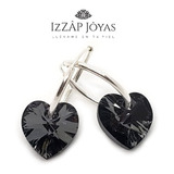 Aros Cubanos + Cristales Swarovski Corazon 10 Mm Plata 925