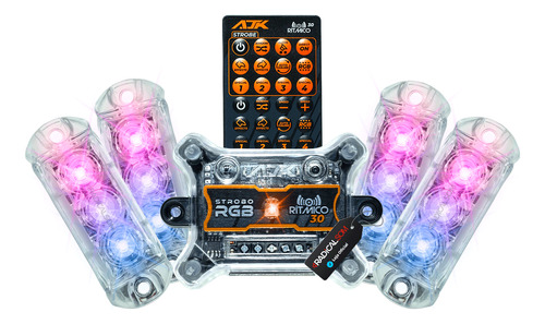 Kit Strobo Ajk 4 Faróis 3w Rgb Com Controle Rítmico 3g 2.0