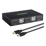 Conmutador Kvm 2 Puertos, Usb Hdmi Switcher, 2pc En 1